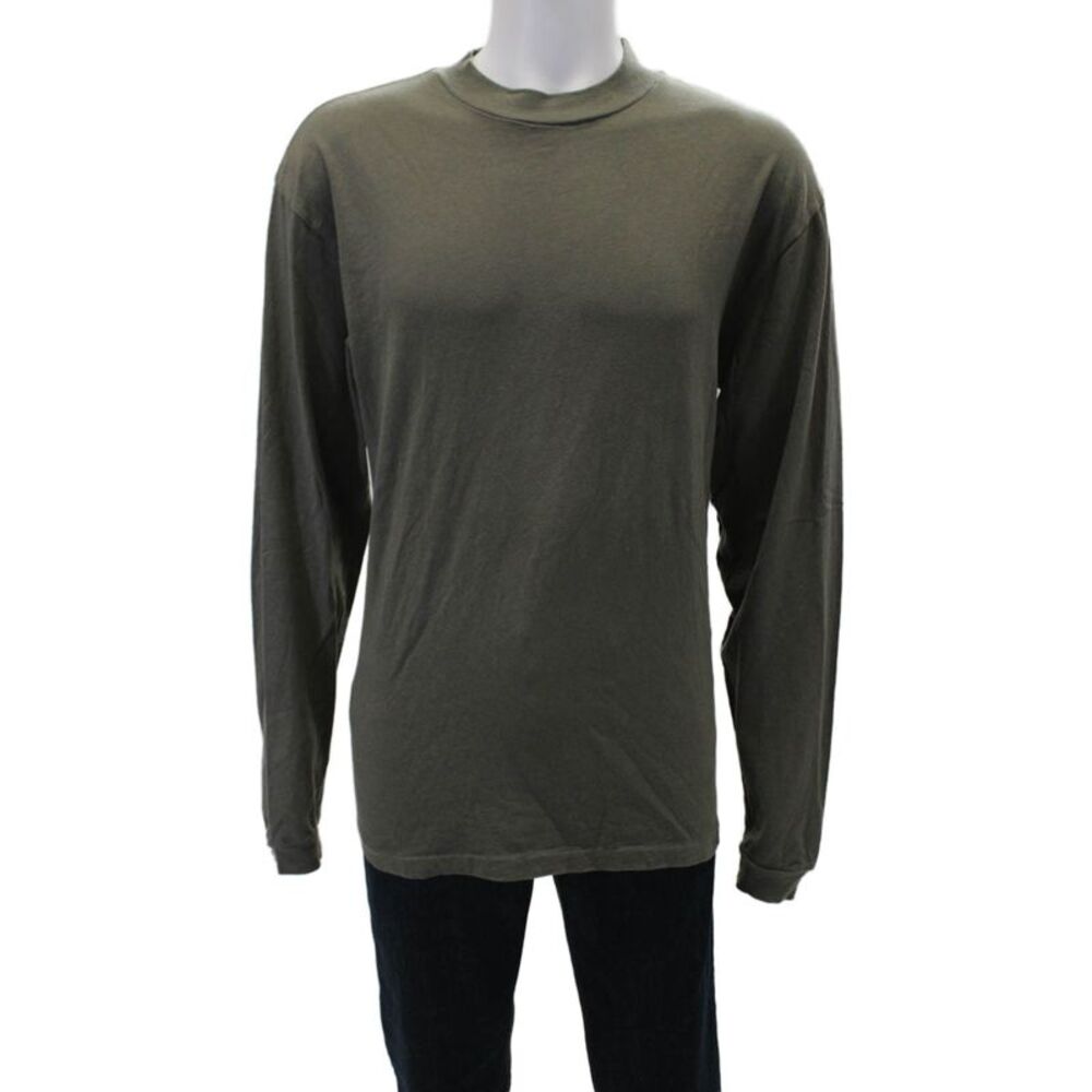 John Elliott Mens Crew Neck Cotton Long Sleeve Shirt Olive Green Size 2